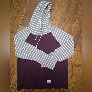 Orvis Cotton Blend Striped Long Sleeve Hoodie Pullover (Women's Med ) Purple